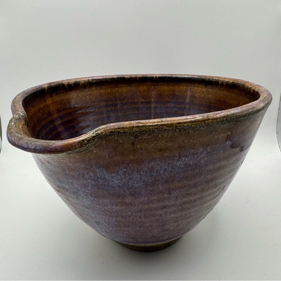Pottery Bowl w/Handle and Pouring Spout PurpleBlue Glaze Art Ceramic Handmade - Picture 2 of 9